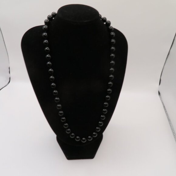 Black Bead Necklace with Sterling Clasp - Picture 1 of 8